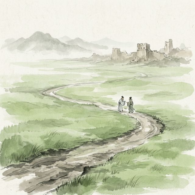 白居易《赋得古原草送别》水墨插画 - 芳草 送别 春天