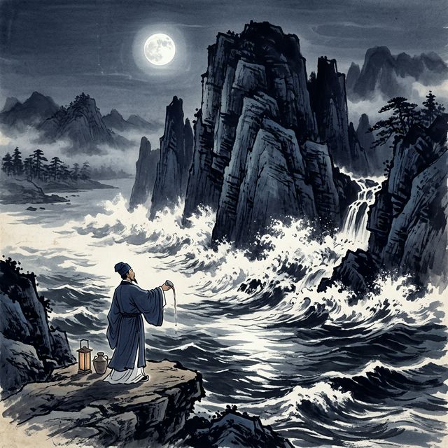 苏轼《念奴娇·赤壁怀古》水墨插画 - 赤壁 周瑜 大江