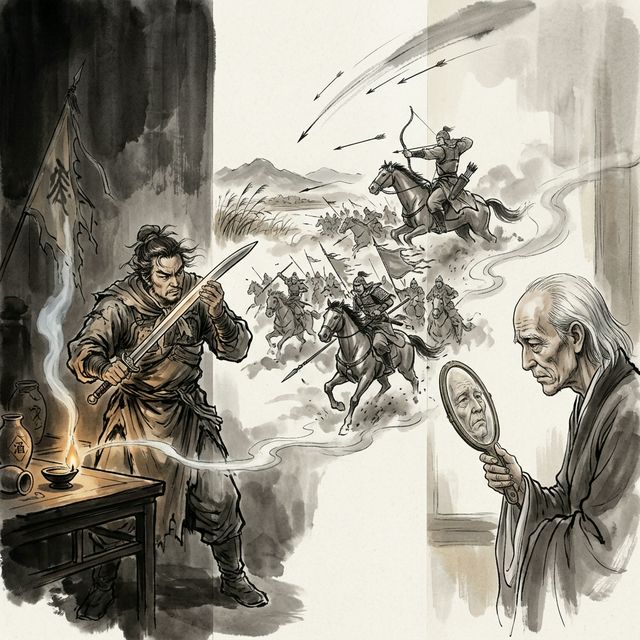 辛弃疾《破阵子·为陈同甫赋壮词以寄之》水墨插画 - 沙场 弓弦 壮志