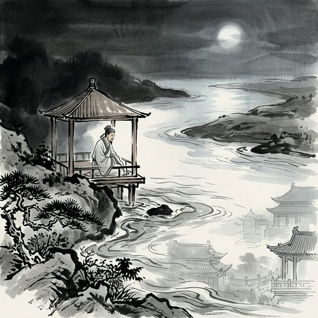 李煜《虞美人》水墨插画 - 春花 故国 往事